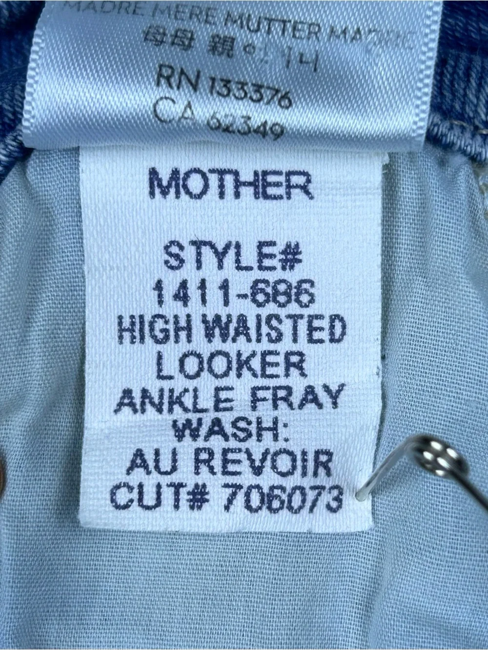 Mother High Waisted Looker Ankle Fray Jeans 27 Au Renoir Blue Skinny Stretch